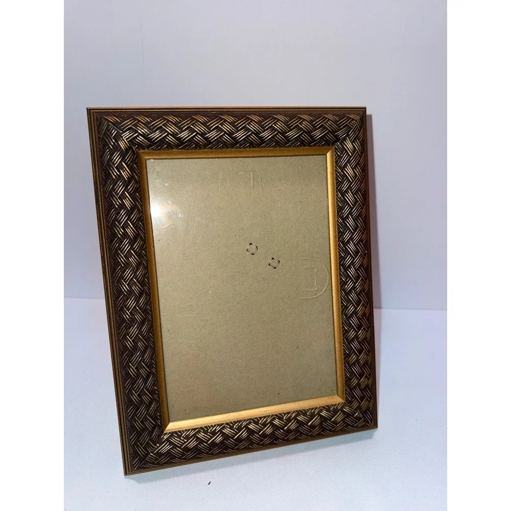 Gold Bronze Woven Basketweave Picture Frame 5x7 Tabletop Wall Mount Decorative